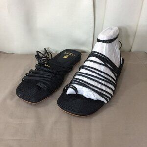 NEW Franco Sarto Iona Braided Sandal Strappy Faux Leather Black Square Toe